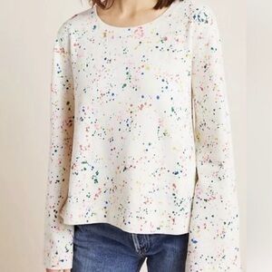 Anthropologie White Multicolor Splatter Sweatshirt
